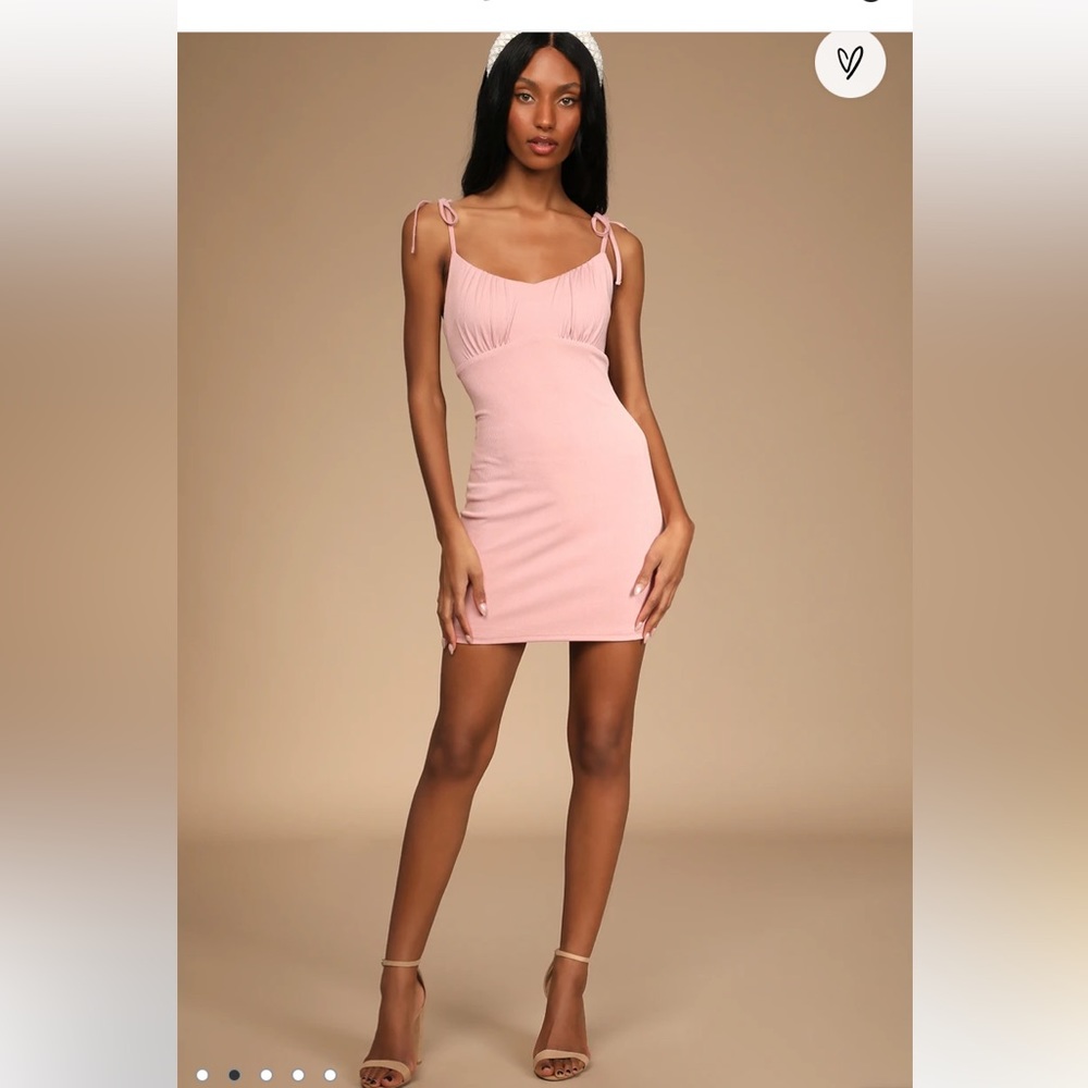 Lulu’s ever so sweet blush pink ribbed tie-strap bodycon mini dress